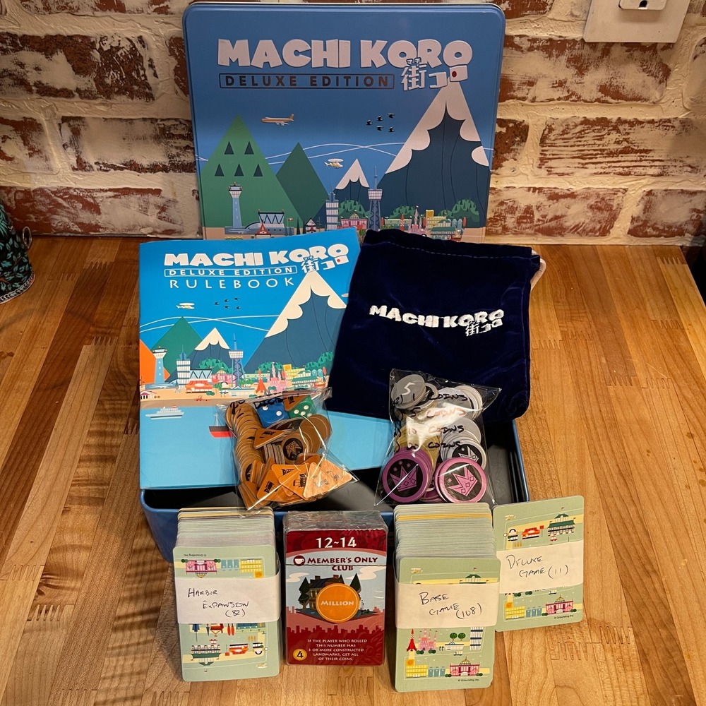 Machi Koro Deluxe Edition Board Game Tin Base Game Harbor Millionaire COMPLETE